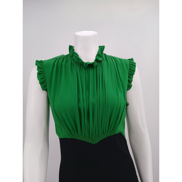 Derek Lam Italy Ruffle Dress Green Black Sz 6 Fall 2006 Vogue Runway Collection - Picture 2 of 12